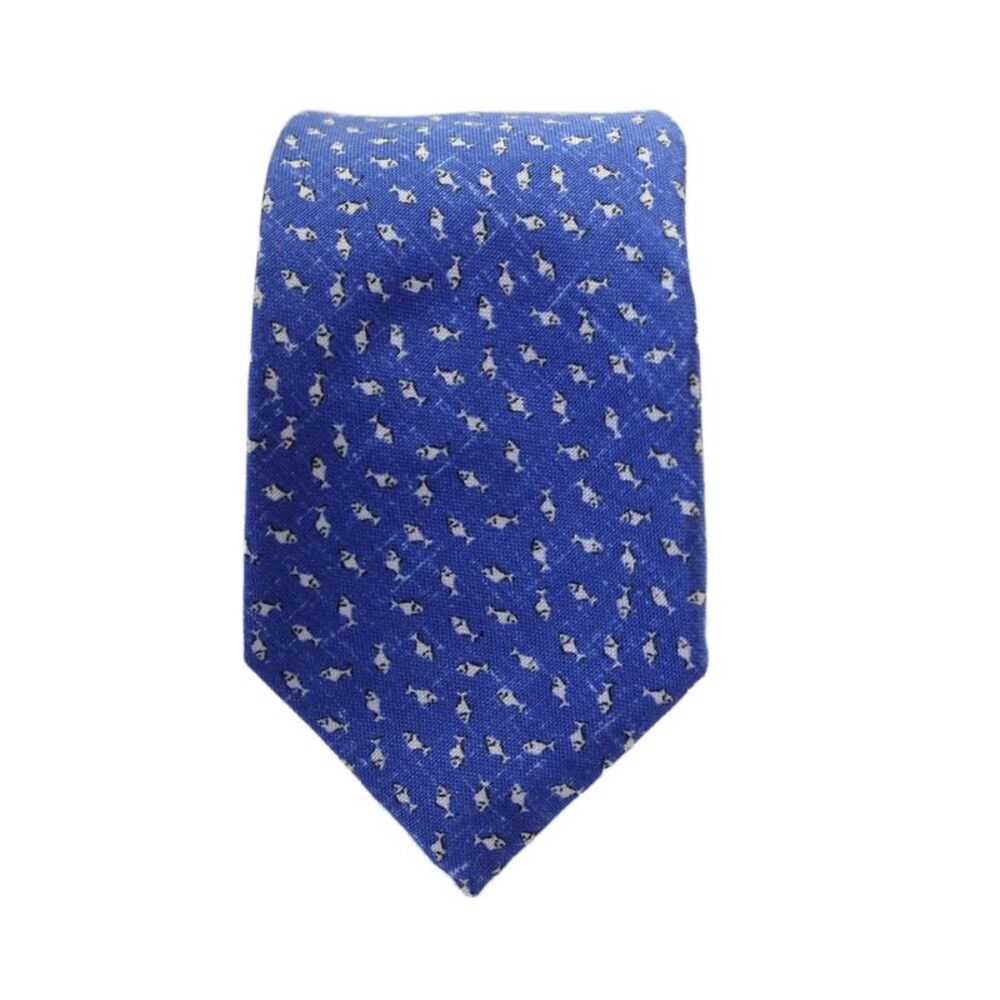Isaia Mens Silk Blend Animal Print Classic Neck Tie Blue Size OS